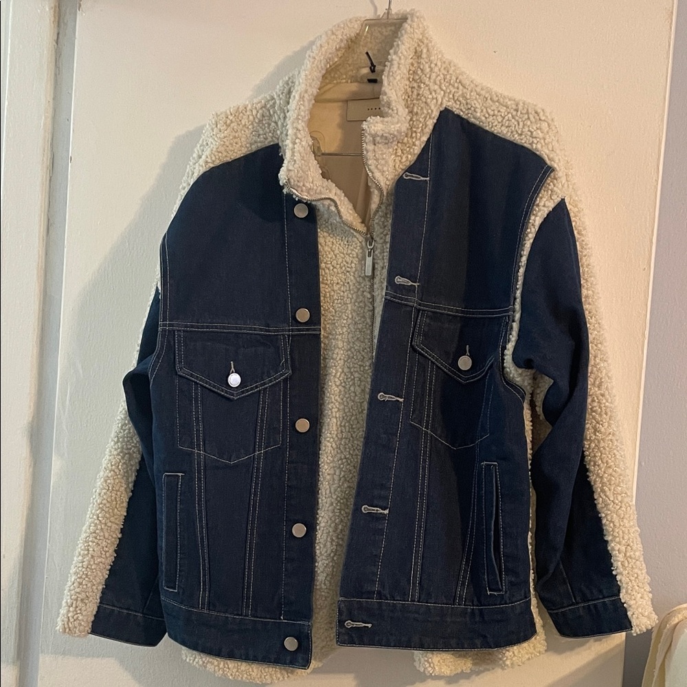 Blank NYC 2 in 1 Cream Denim Sherpa-Lined Jacket
